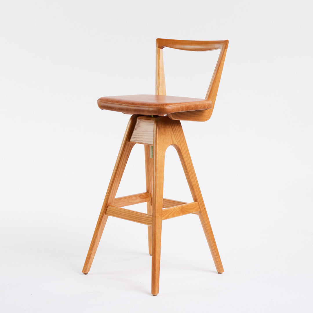 TH Brown Danish Bar Stool in Teak with Oak Brown upholstery, handcrafted furniture made in Adelaide, Australia