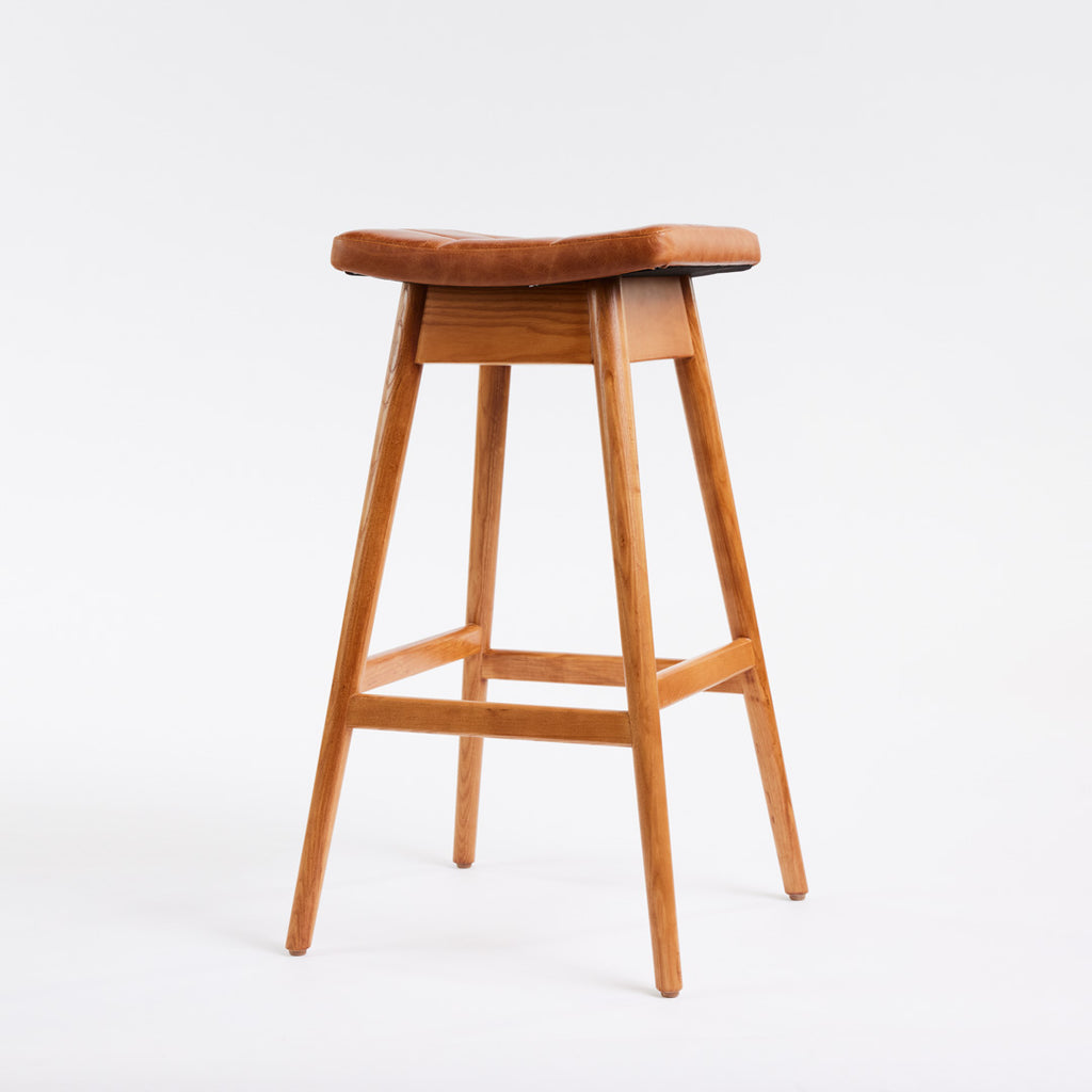 TH Brown Martelle Bar Stool in Oak Brown with Teak Ash frame, blending warm earthy upholstery and natural timber for refined modern Australian living.
