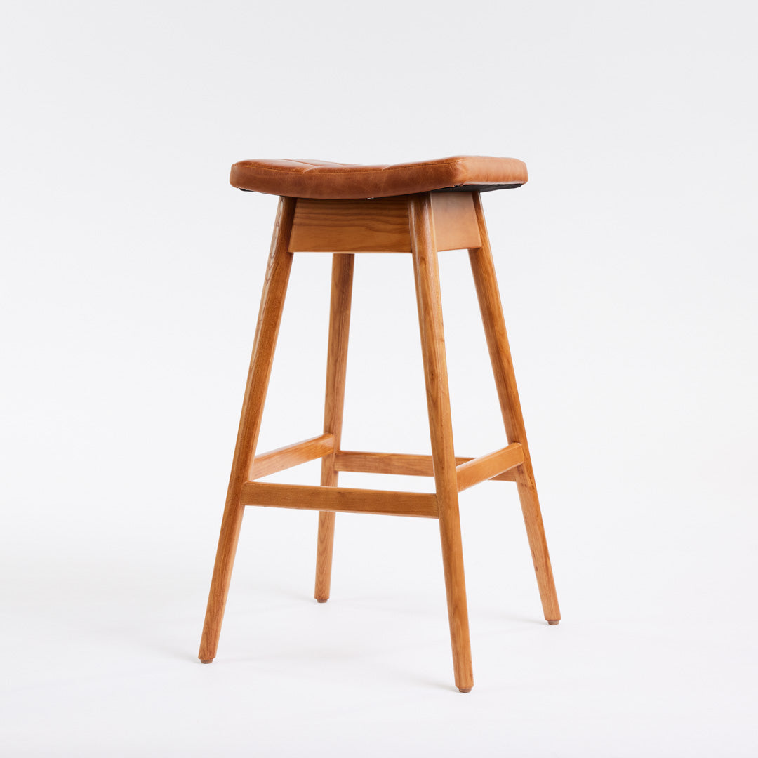 TH Brown Martelle Bar Stool in Oak Brown with Teak Ash frame, blending warm earthy upholstery and natural timber for refined modern Australian living.