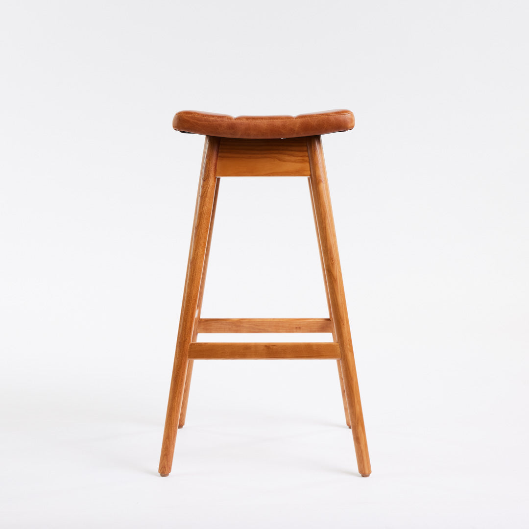 TH Brown Martelle Bar Stool in Oak Brown with Teak Ash frame, blending warm earthy upholstery and natural timber for refined modern Australian living.
