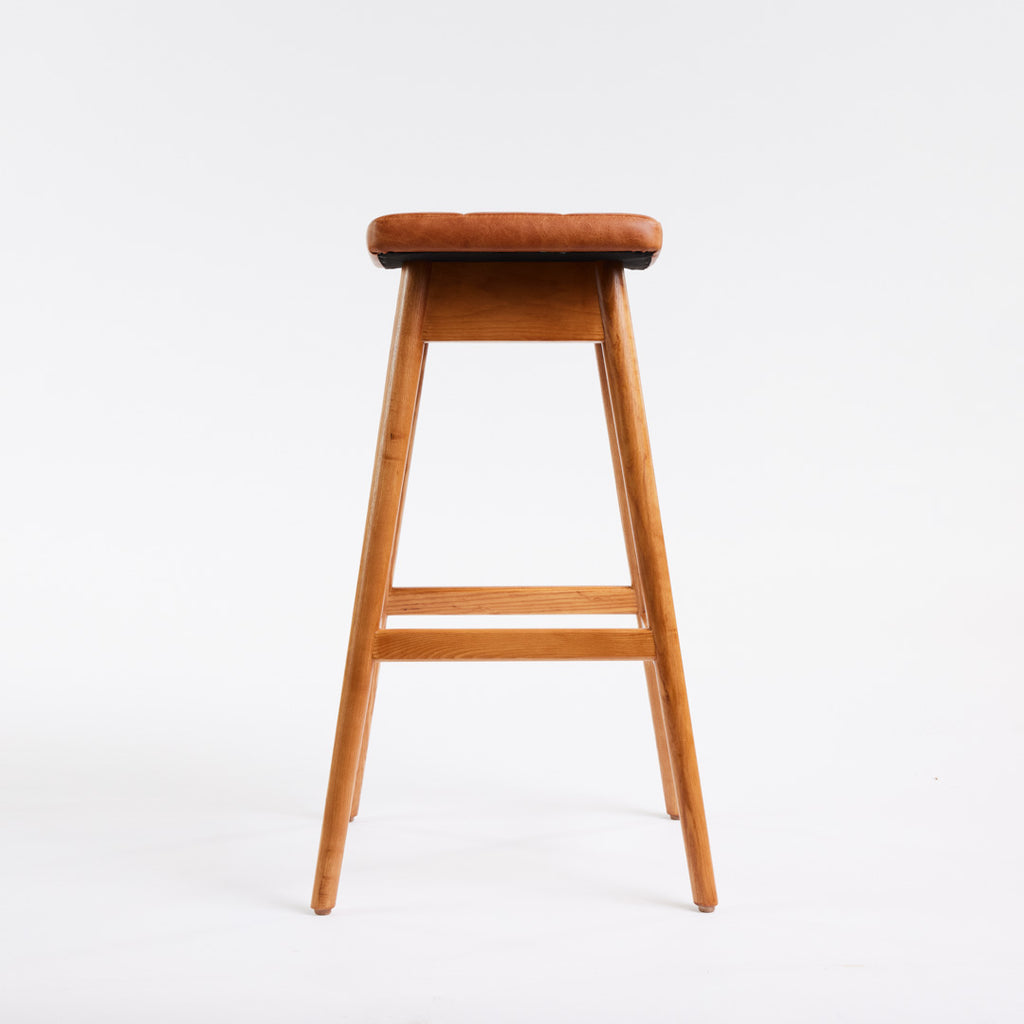TH Brown Martelle Bar Stool in Oak Brown with Teak Ash frame, blending warm earthy upholstery and natural timber for refined modern Australian living.