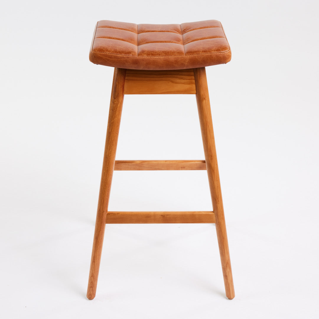TH Brown Martelle Bar Stool in Oak Brown with Teak Ash frame, blending warm earthy upholstery and natural timber for refined modern Australian living.