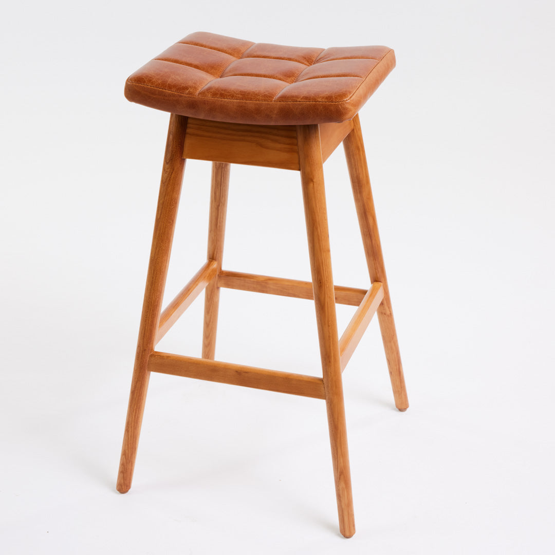 TH Brown Martelle Bar Stool in Oak Brown with Teak Ash frame, blending warm earthy upholstery and natural timber for refined modern Australian living.