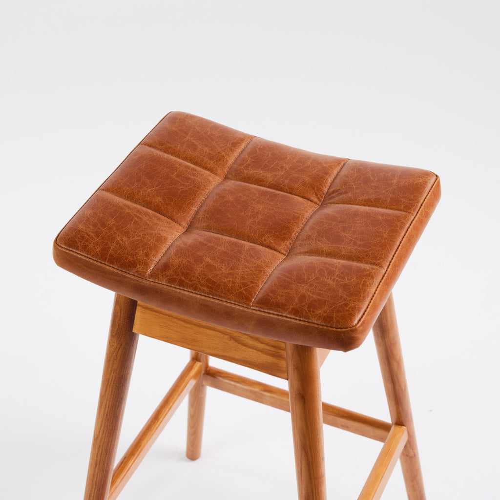 TH Brown Martelle Bar Stool in Oak Brown with Teak Ash frame, blending warm earthy upholstery and natural timber for refined modern Australian living.