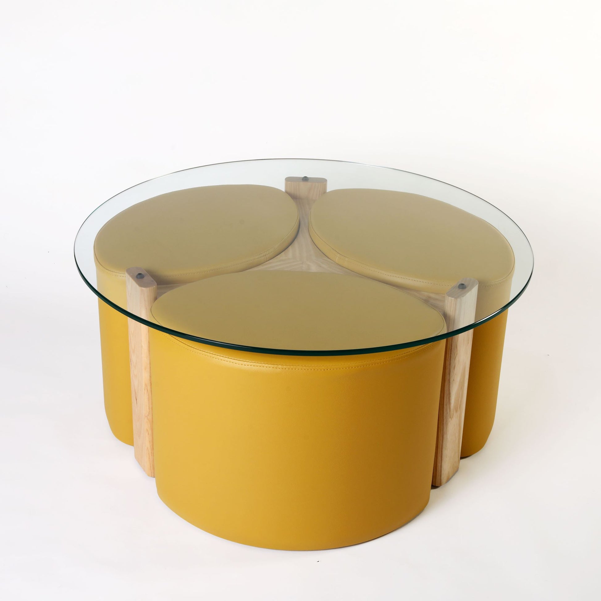 TH Brown Rondo Coffee Table in Clear Ash and Mustard, blending natural timber warmth with golden tones for playful modern Australian living.