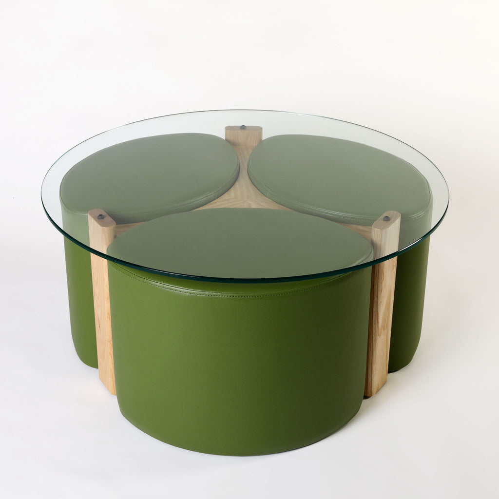 TH Brown Rondo Coffee Table in Clear Ash and Sprout, blending natural timber warmth with fresh green tones for playful modern Australian living.