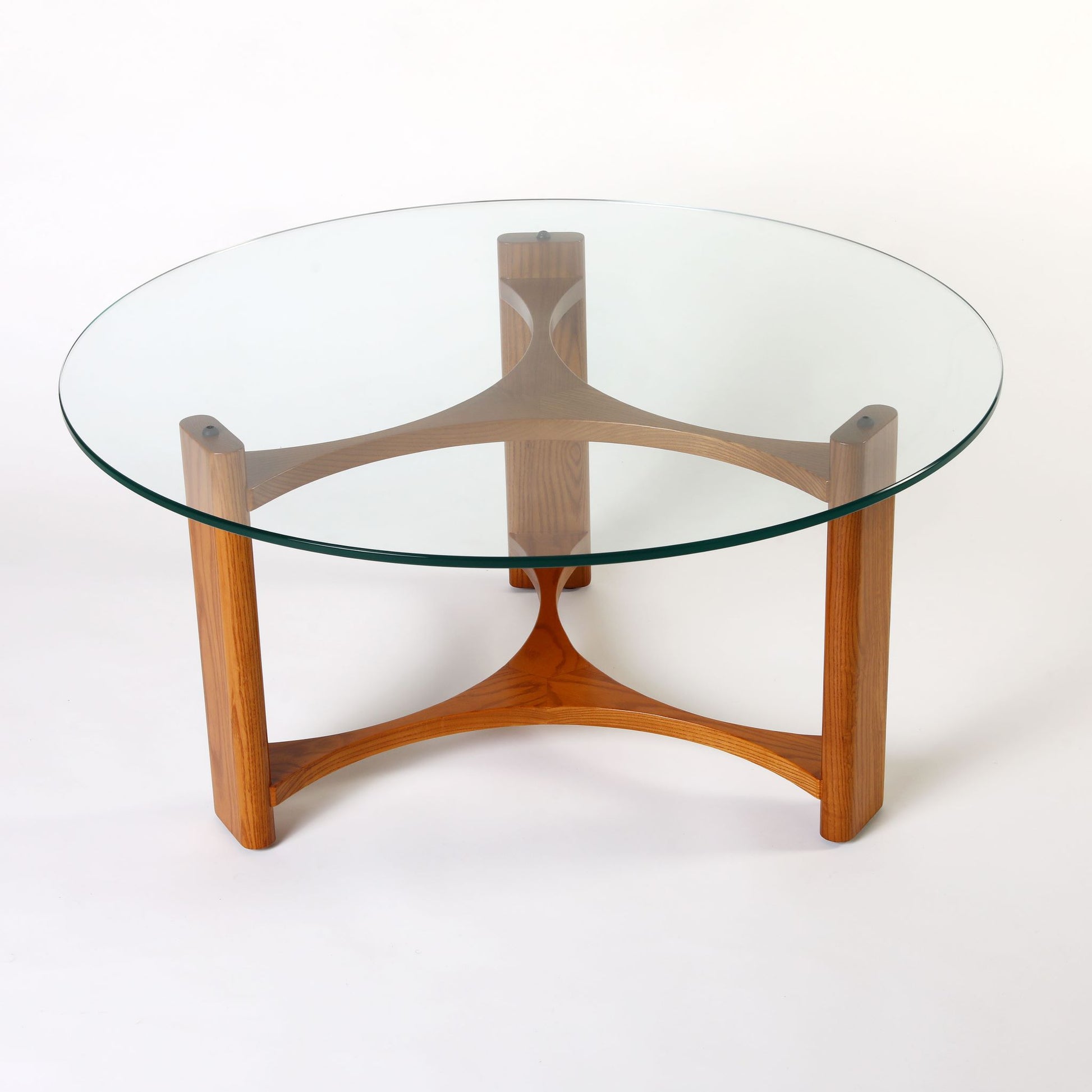 TH Brown Rondo Coffee Table in Teak Ash, showcasing its natural timber top, sculptural form and timeless mid-century Australian design.