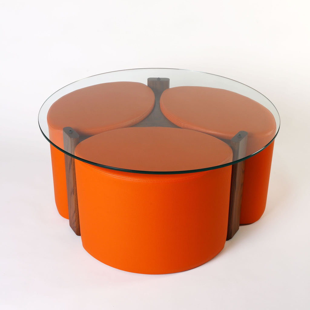 TH Brown Rondo Coffee Table in Dark Ash and Orange, blending natural timber warmth with vibrant color for playful modern Australian living.