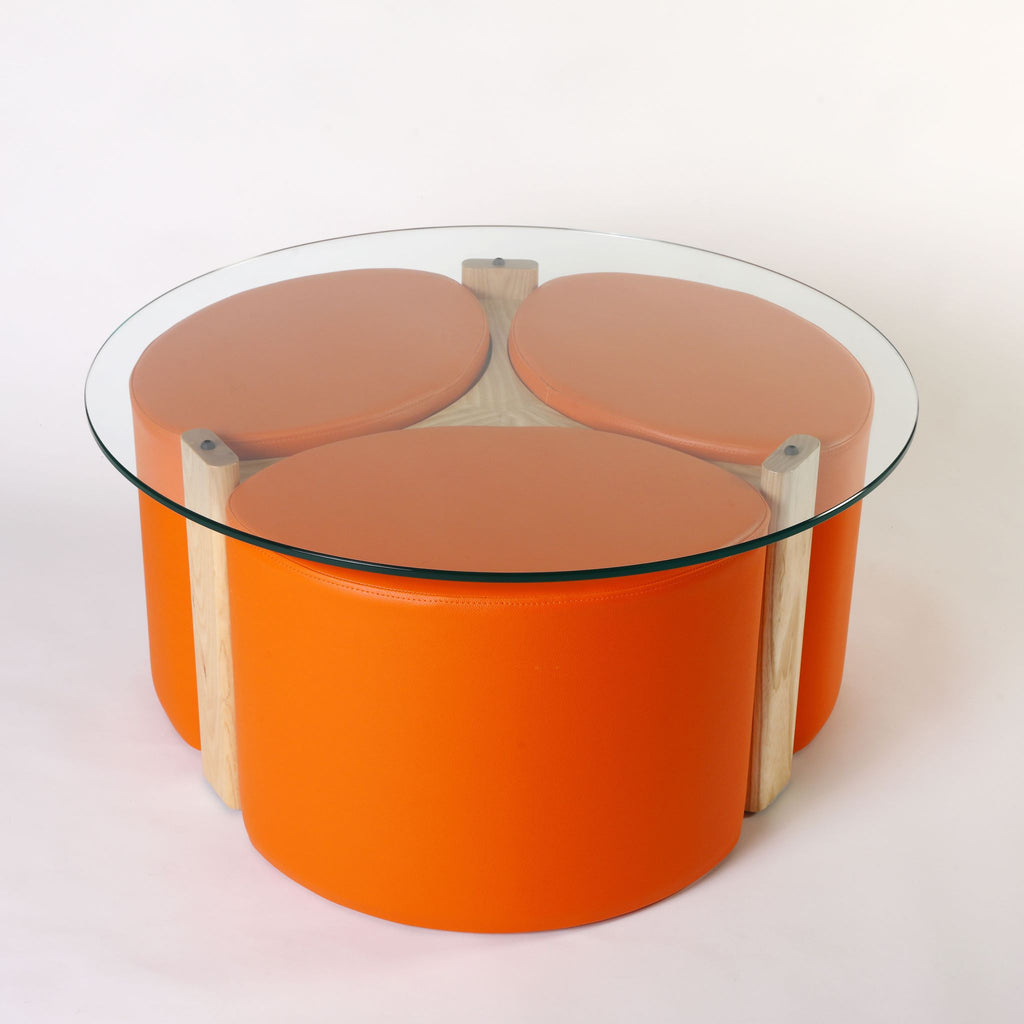 TH Brown Rondo Coffee Table in Clear Ash and Orange, blending natural timber warmth with vibrant colour for playful modern Australian living.