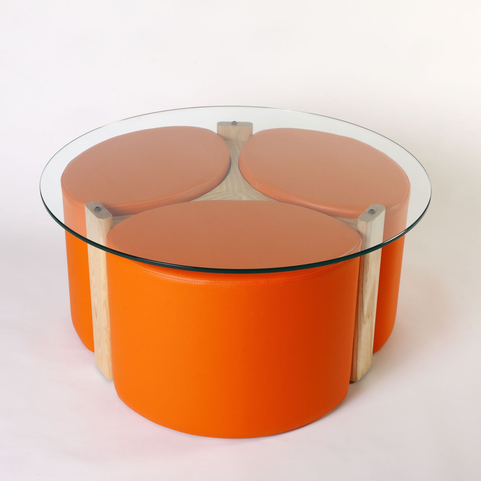 TH Brown Rondo Coffee Table in Clear Ash and Orange, blending natural timber warmth with vibrant colour for playful modern Australian living.